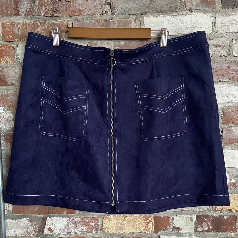 Navy Blue Women's Skirt with Front Pockets
